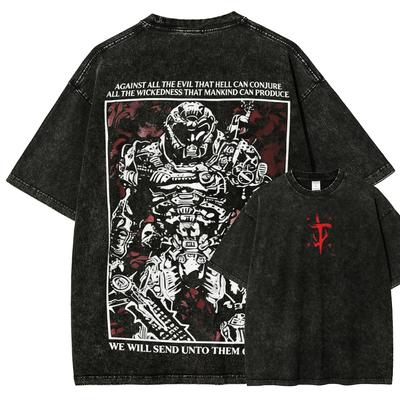 Unisex Fit Washed Oversized TShirt Unisex Women Classic Game Doom Graphic Tee Streetwear Harajuku Vintage Tee FeUnisex Unisex Clothing