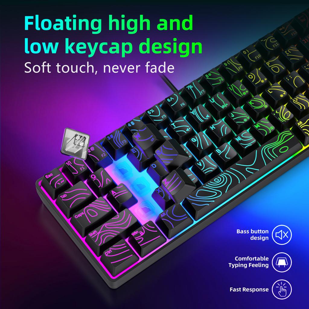 Y-FRUITFUL K401 61 Keys Gaming Keyboard with RGB Light 1.8m Wired Mechanical Keyboard for PC/Laptop