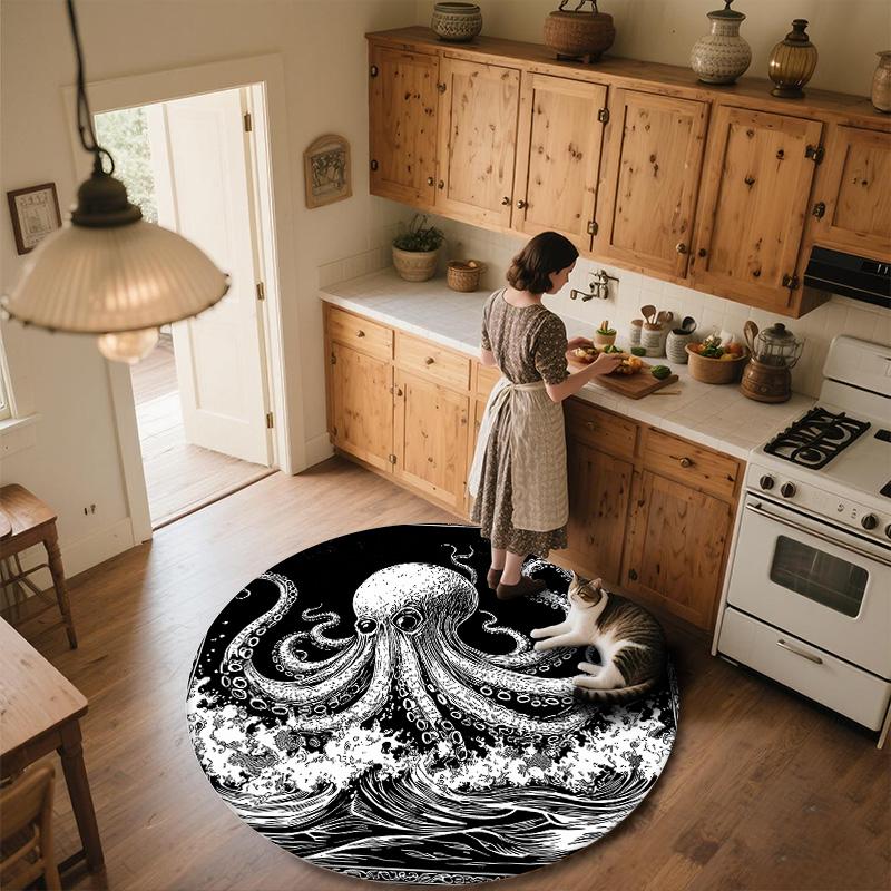 Oktopus,Runder Teppich,Teppich für Wohnzimmer Schlafzimmer Sofa Spielzimmer Dekor,Rutschfeste Fußmatte