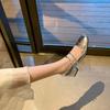 Sheepskin Version~ Square Head Light Mouth One-word Buckle Thick Heel Mary Jane Shoes Retro Silver Single Shoes Women's High Heels
