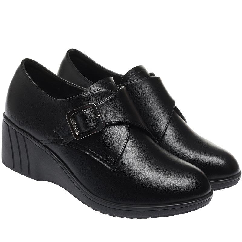 Mid Aged and Elderly Mother's Shoes Soft Leather Comfort Women High Heels Size 35-42 Women Shoes Spring Autumn Wedge Shoes