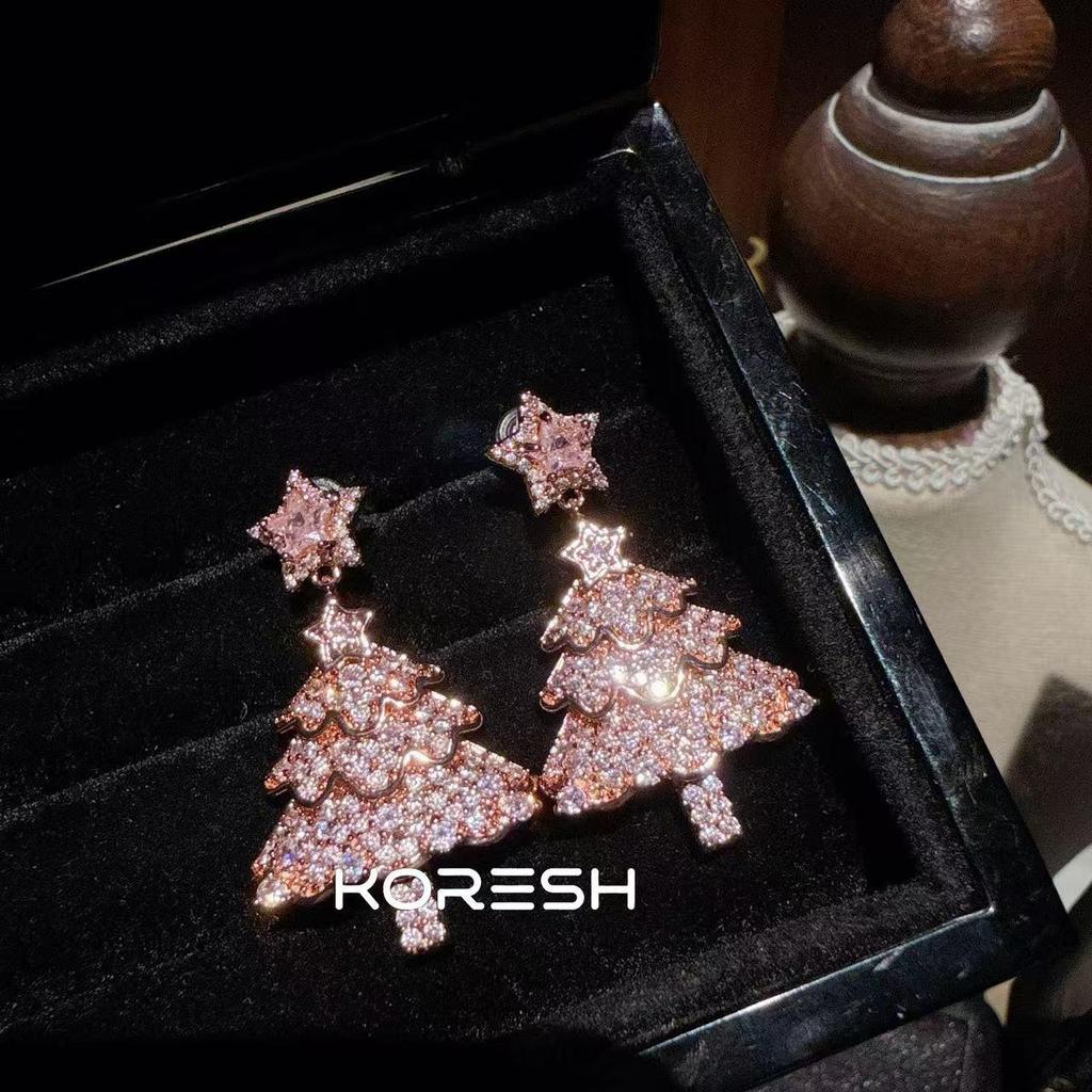 Atmosphere Flash Diamant Rosa Stern Ohrringe & Orange Diamant Rentier Ring