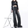 Retro Women's Jeans Autumn Winter Thicken Plus Velvet Dark Grey Denim Trousers High-Waisted Straight Pants Warm  Clothing