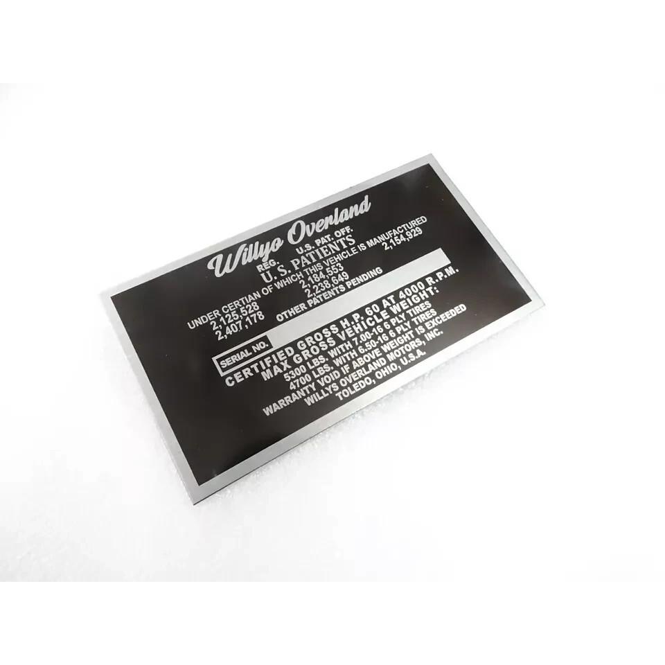 DATA PLATE FOR VINTAGE WILLYS OVERLAND TRUCK 1948-53 |Fit For