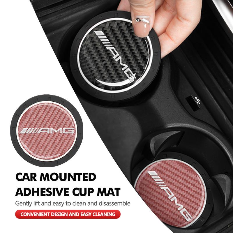 XDFMN1 Hot 2026 New For Benz Carbon Fiber Car Water Cup Non-slip Pad Accessories For Mercedes Benz AMG A B C E S G Class A180 CLK CLA G