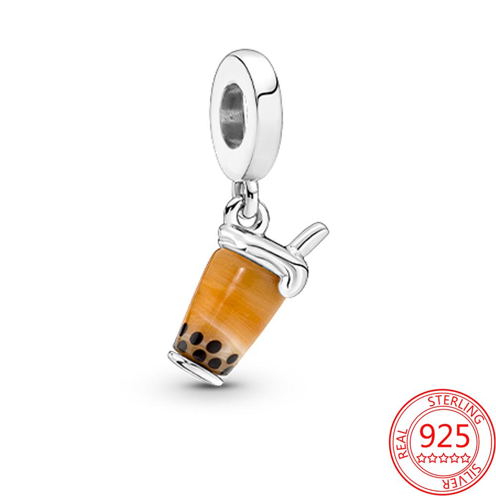 925 Silver Full Diamond Watermelon Pineapple Lemon Ice Cream Milk Tea Cup Dangle Charm Bracelet DIY Jewelry