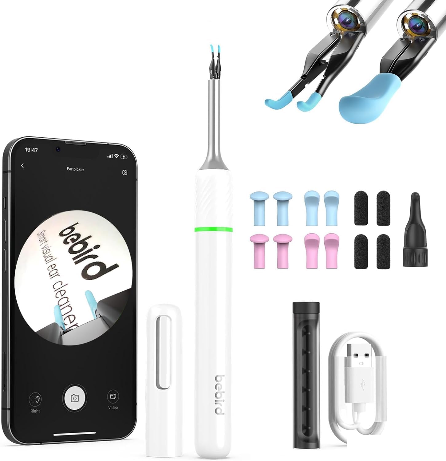 

Камера для чистки ушей BEBIRDPRO Note5 Камера для чистки ушей Пинцет 1000 Вт пикселей Объектив с механической рукой Пинцет для чистки ушей и ушная ложка Чистка ушей со светодиодной подсветкой белый