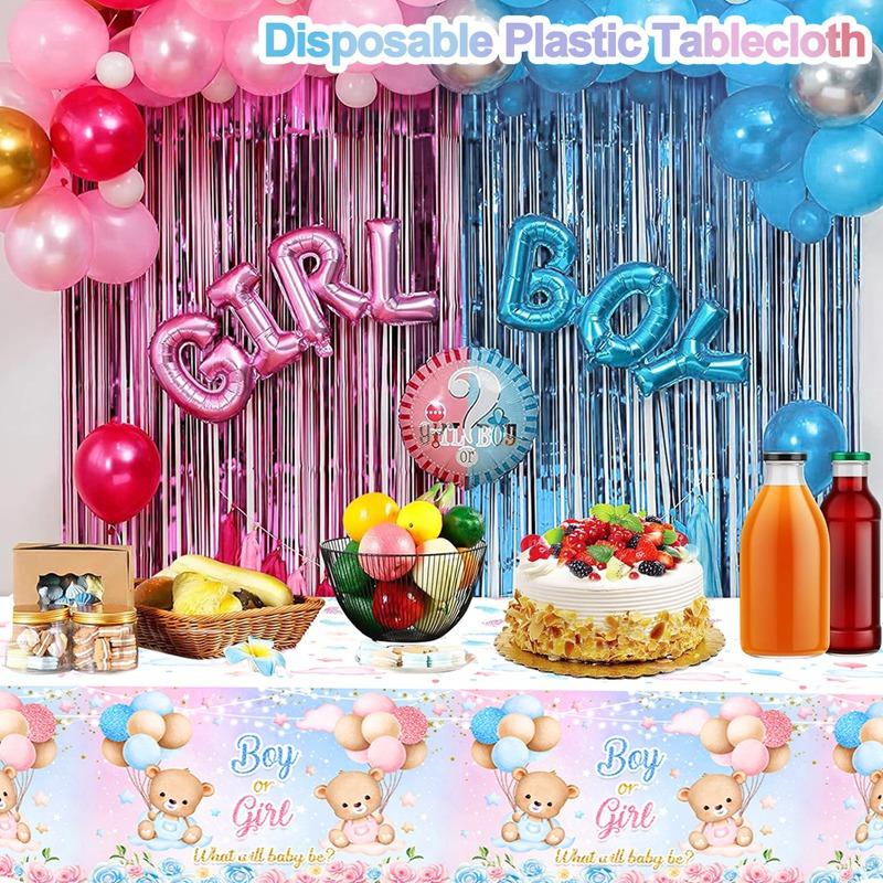 Gender Reveal Party Plastic Tablecloth Boy or Girl Baby Shower Decor Newborn Table Cover He Or She Gender Reveal Party Supplies