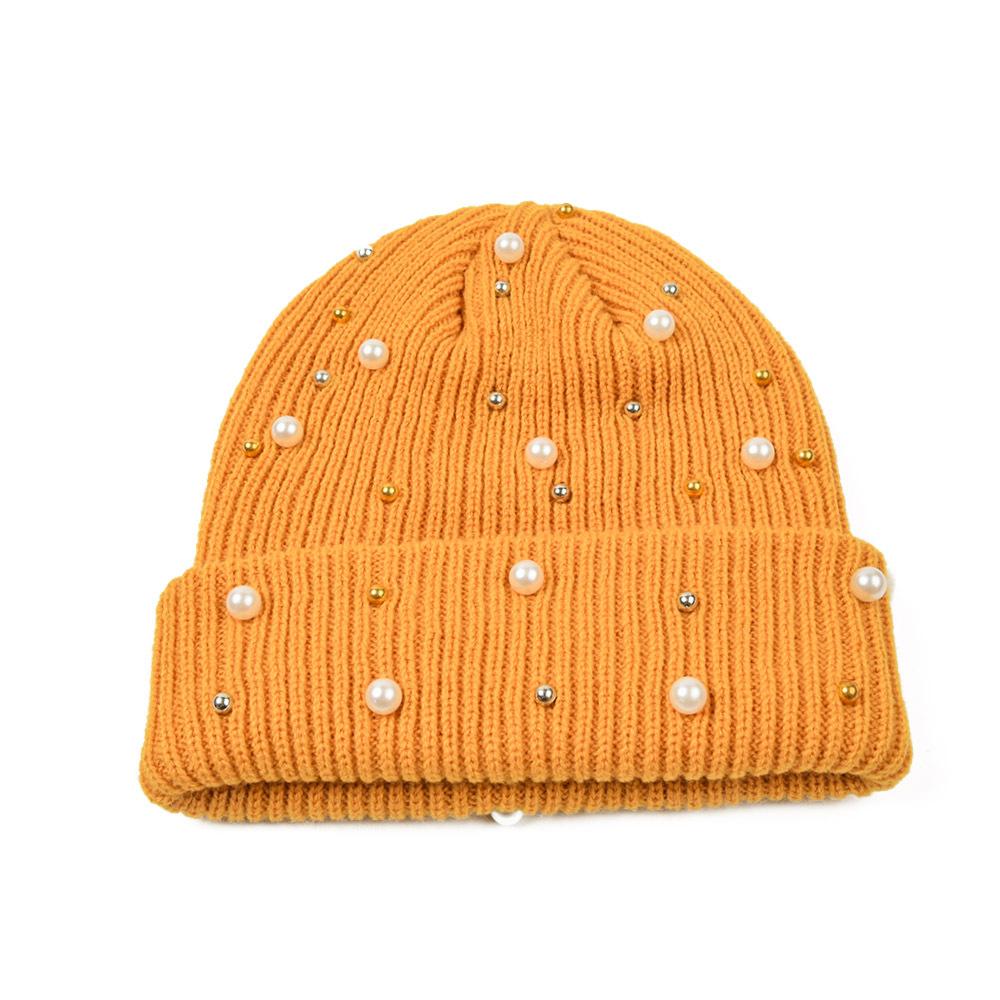 Winter Unisex Knitted Beanie Hat 3D Embroidered Pearl Rhinestones Warm Y2K Style Spandex/Cotton Outdoor