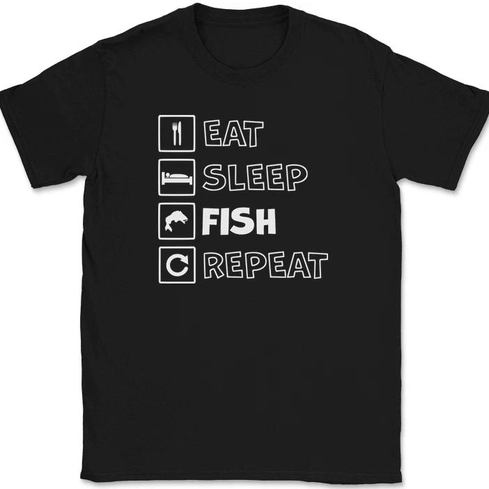 Eat Sleep Fish Repeat T-Shirt Funny Pole Rod Fishing Humor Gift Hobby Tee