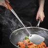 304 Stainless Steel Spatula Set with Long Wooden Handle: Anti-Scald Slotted Spoon for Home Cooking and Stir-Frying.