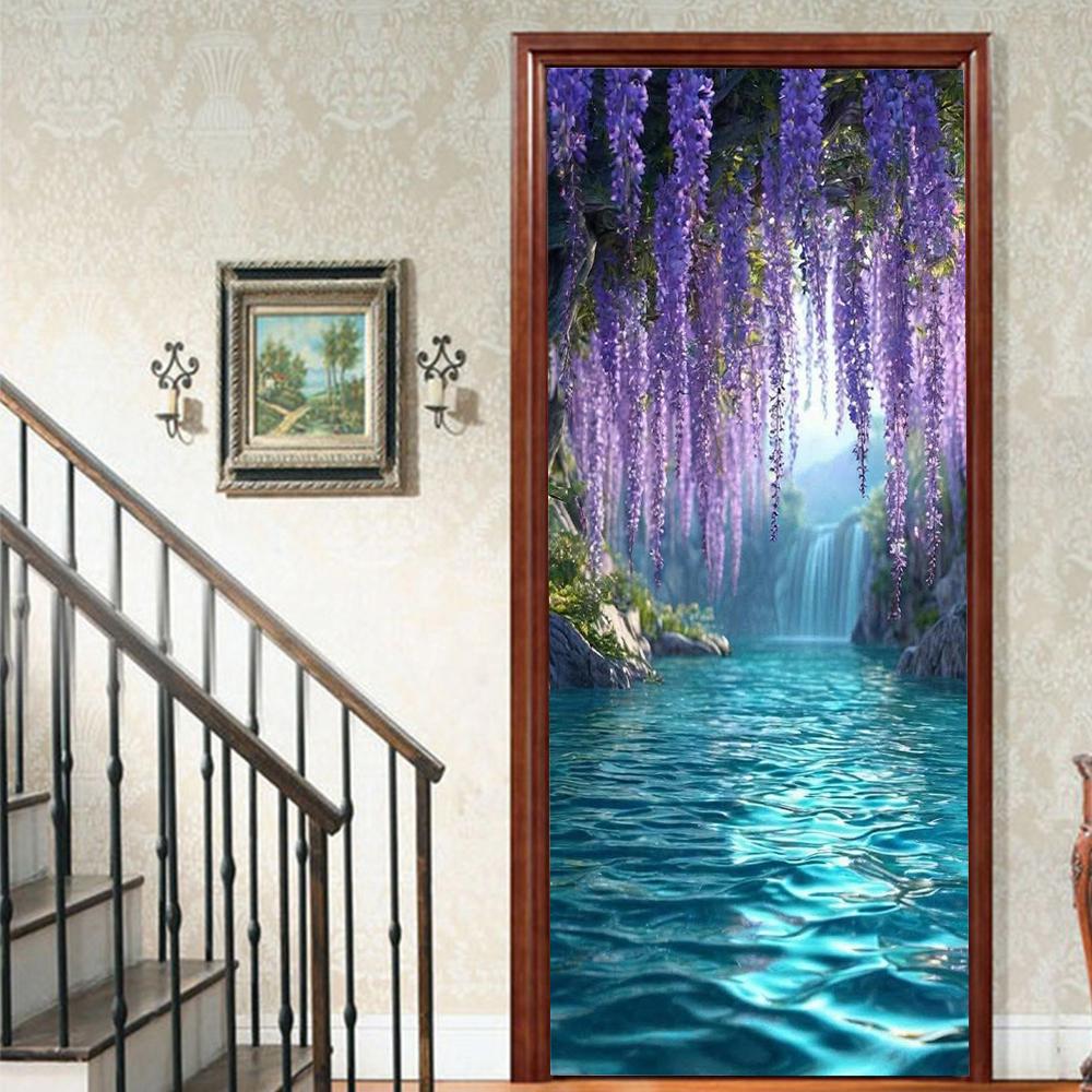 1Pcs landscape Vinyl Door Sticker For Bedroom Home Decor Self Adhesive Removable Wall Decal Door Renovation Waterproof Poster