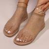 Women's Large Size Sandals Rhinestones One Kick Mesh Upper Flat Sole Shoes Women Leisure Breathable Roman New Sandalias De Mujer