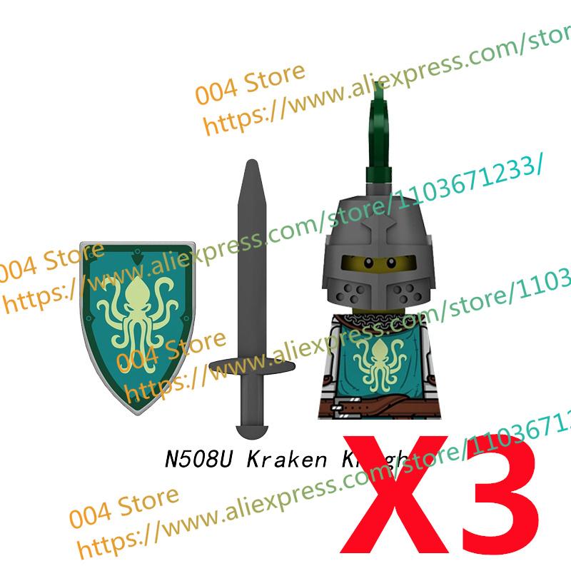 N511U-518U N335-337 Mittelalterliche Burg Ritter Bausteine Figuren Vierseitiger UV-Druck Waffen Zubehör Spielzeug Kindergeschenke F030