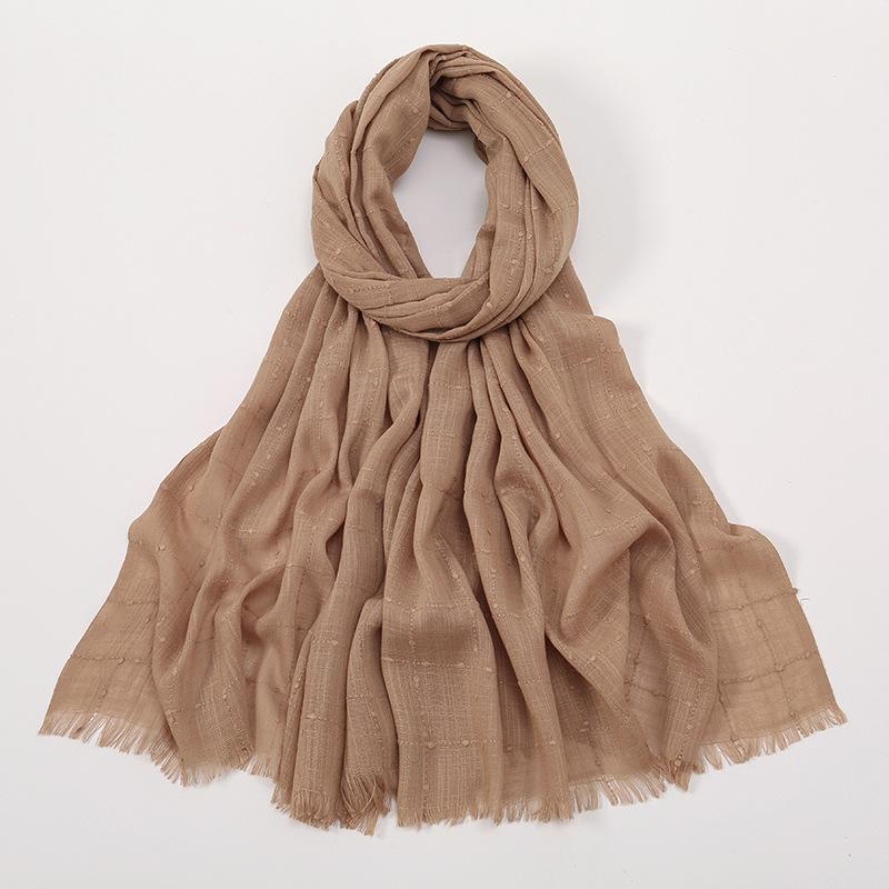 Fashion Cotton Viscose Scarf Wrinkle Plaid Pom Pom Fringe Shawls and Wraps Autumn Echarpe Pashmina Bufanda Muslim Sjaal 180*70Cm