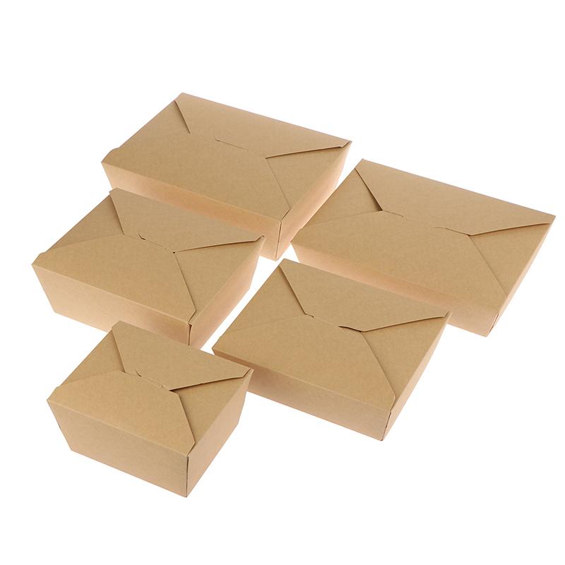 10Pcs Disposable Fast Food Box Thickened Kraft Paper Folding Packaging Box Bento Cake Grilled Meat Salad Food Container For Rest