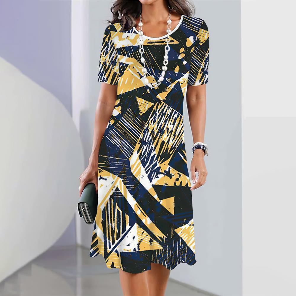 Spring and Summer New Dresses Outdoor Fashion Short Sleeve Irregular Pattern Print Hawaii Vacation Style Dresses