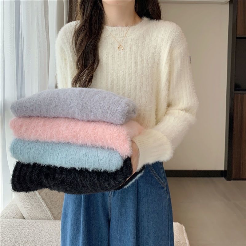 Early Spring Mink Sweater for Women Autumn and Winter Short Thickened Warm Pullover Sweater Ins Jumpers