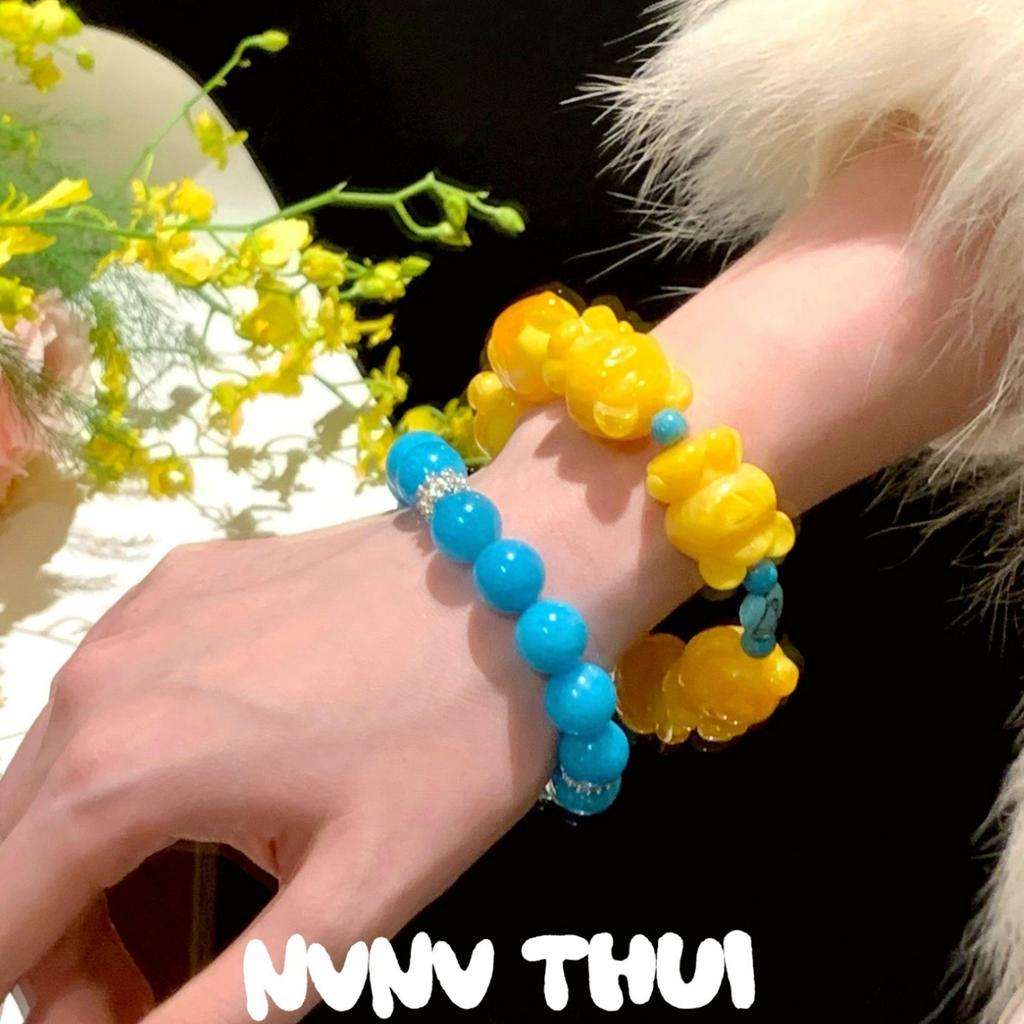 Designer Natural Pink Crystal Qingti Milk Cover Huamer Bear Bracelet Tianhe Stone Fluorite Small Waist Beaded Bracelet