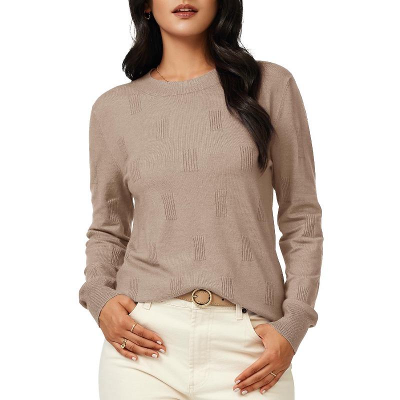 Women S Casual Knitted Pullover Sweater Round Neck Long Sleeve Solid Color