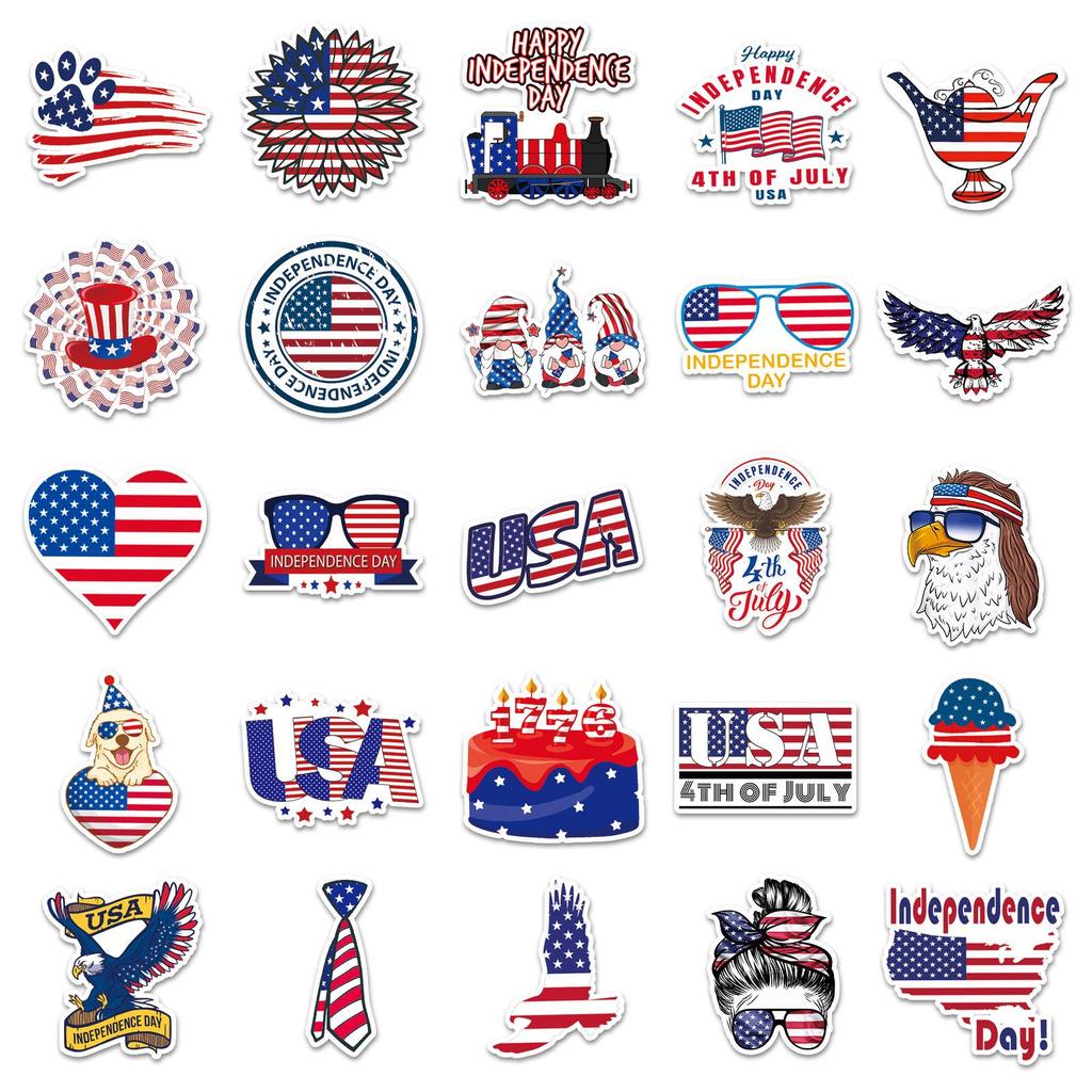 50 Sheets of American Independence Day Creative Waterproof Journal Stickers