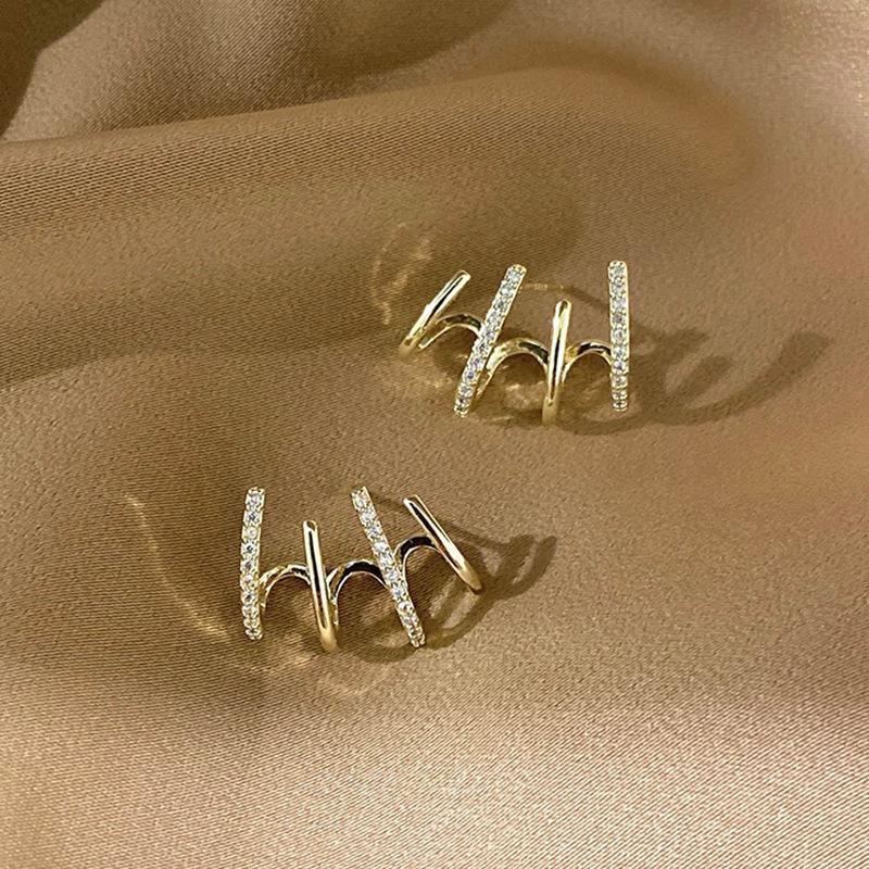 S925 Silver Needle Four-claw Ear Stud Earrings with Zirconia Inlays, Curved Ear Pendants золотой