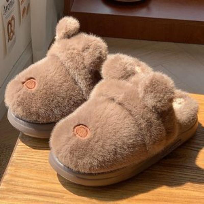 

Зимние тапочки, безворсовые морозоустойчивые плюшевые тапочки с круглой головкой и рисунком ягненка, домашняя обувь для спальни Size 44-45