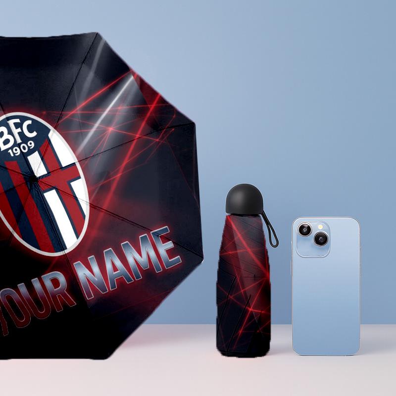Bologna FC Manual Five Fold 8 Rib Umbrella Support Custom Text, Lightweight Travel Umbrella