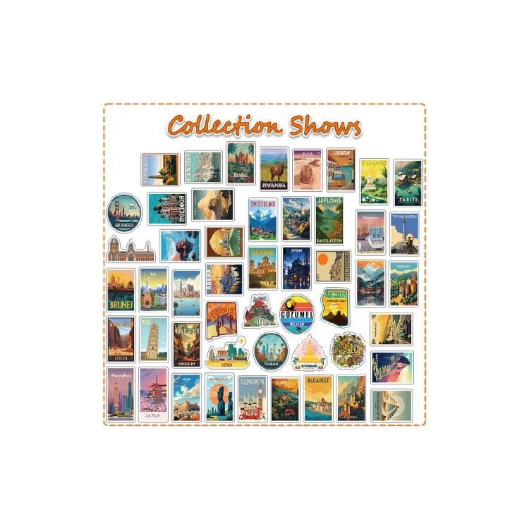 50Pieces Reusable Global Landmark Sticker World Landmark Sticker Set For Scrapbooking Decoration And School Supplies