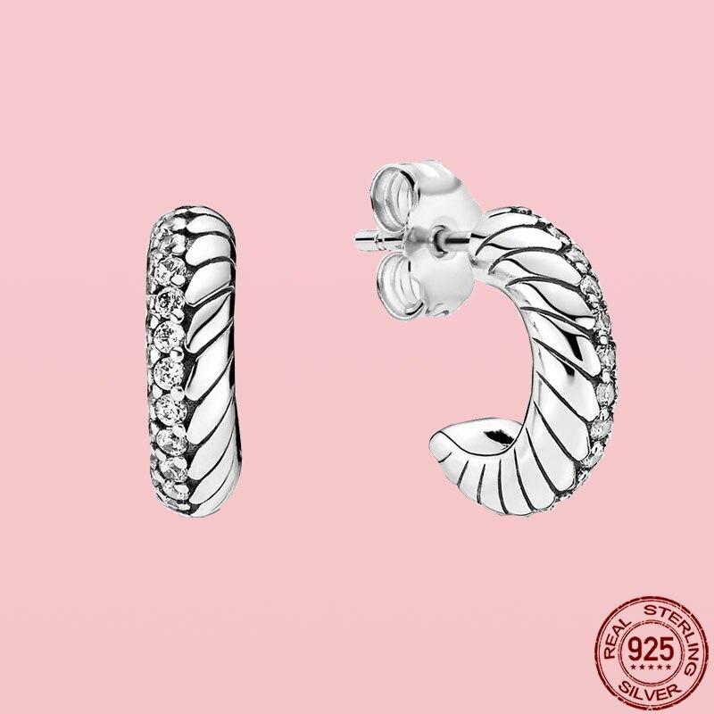 Top Sale 100 %Real 925 Sterling Silver Pendiente Snake Chain Pattern Stud Earrings For Women Fit Original Earrings Jewelry Joyas