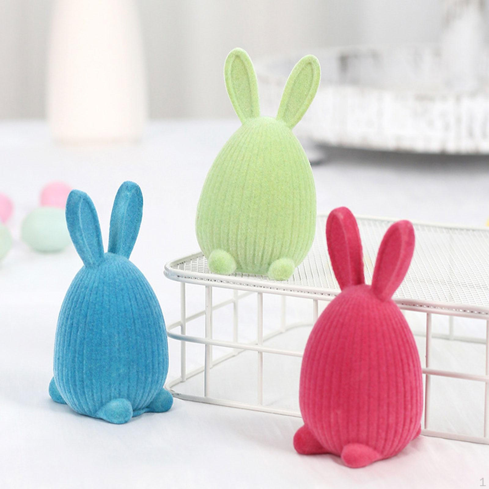 Flocked Easter Bunny Figurine Cute Creative, Decorative, Tabletop Ornament Statue for Cabinet