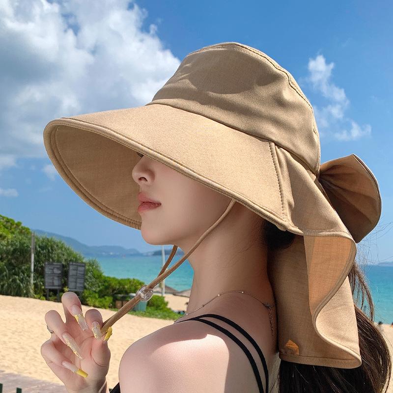 

Spring and summer big eaves shawl neck protector bucket hat outdoor sun protection sun hat fashion with ponytail hole hat women