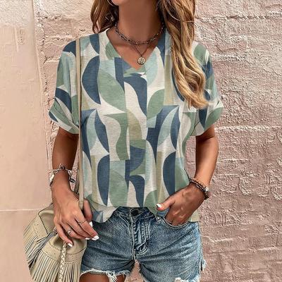 Oversized Dames T-shirt V-hals Korte Mouw T-shirts Strepen Streep Print Casual Tops Dames Pullover Eenvoud Zomerkleding