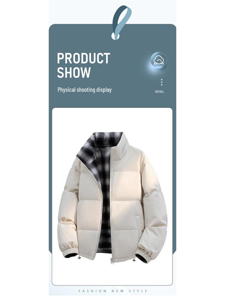 Męska pikowana kurtka z podwyższonym kołnierzem, wodoodporna, dwustronna, w kratę, na rok 2025