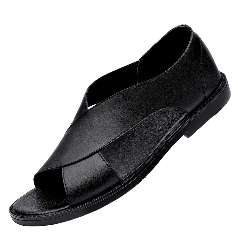 Fashion Men's Summer Genuine Leather Sandals Breathable Outdoor Slipper Beach Shoes Roman Classic Man Sandals Comfortable Driving Shoes