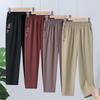 2026 Summer New Mother's Wear: Elastic Waist Casual Nine-Point Straight-Leg Cropped Pants for Elegant Middle-Aged and Elderly Women.