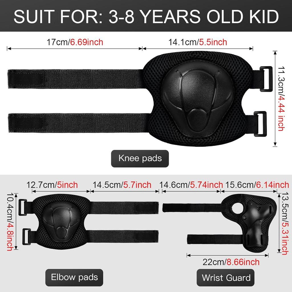 6PCS Kids Protective Gear Set for 3-14 Years, Knee Elbow Pads & Wrist Guards for Skating Cycling Scooter Rollerblading