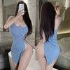 Sexy Suspender Skirt High Fork and Thin Cheongsam Uniform Women's Hot Hollow Buttocks Dress Nightdress Set