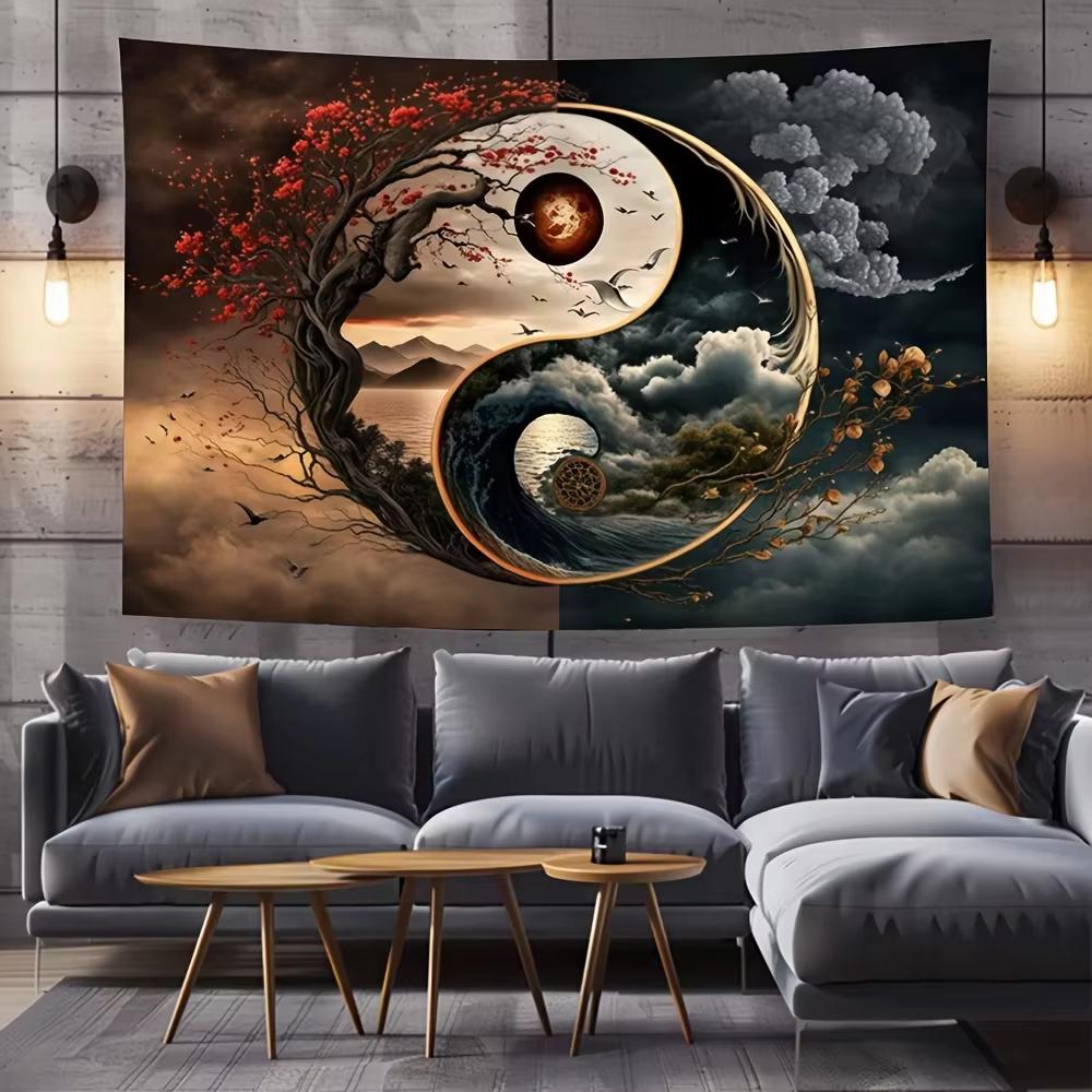 Vikama Premium Tai Chi Yin Yang Art Tapestry Modern Living Room Sofa Nature Landscape Cloud Moon Meditation Space Tapestry