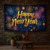 Black Gold 2026 New Year Banner Glitter Pink Firework Balloons Photo Background Polyester Celebrate Event Decoration