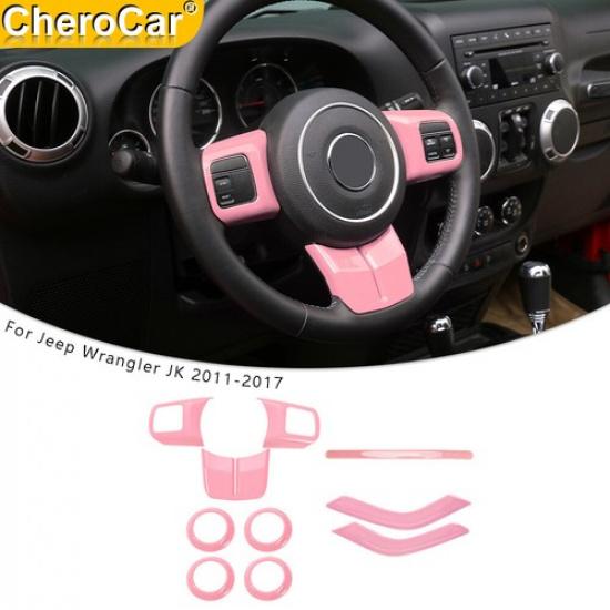 10PCS Full Interior Dashboard Cover Trim PinK Part For Jeep Wrangler JK 2011-17