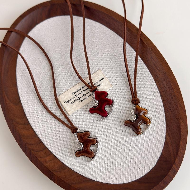Minimalist Plush Pony Pendant Long Necklace For Women Vintage Leather Rope Sweater Chain Jewelry Accessories Gifts