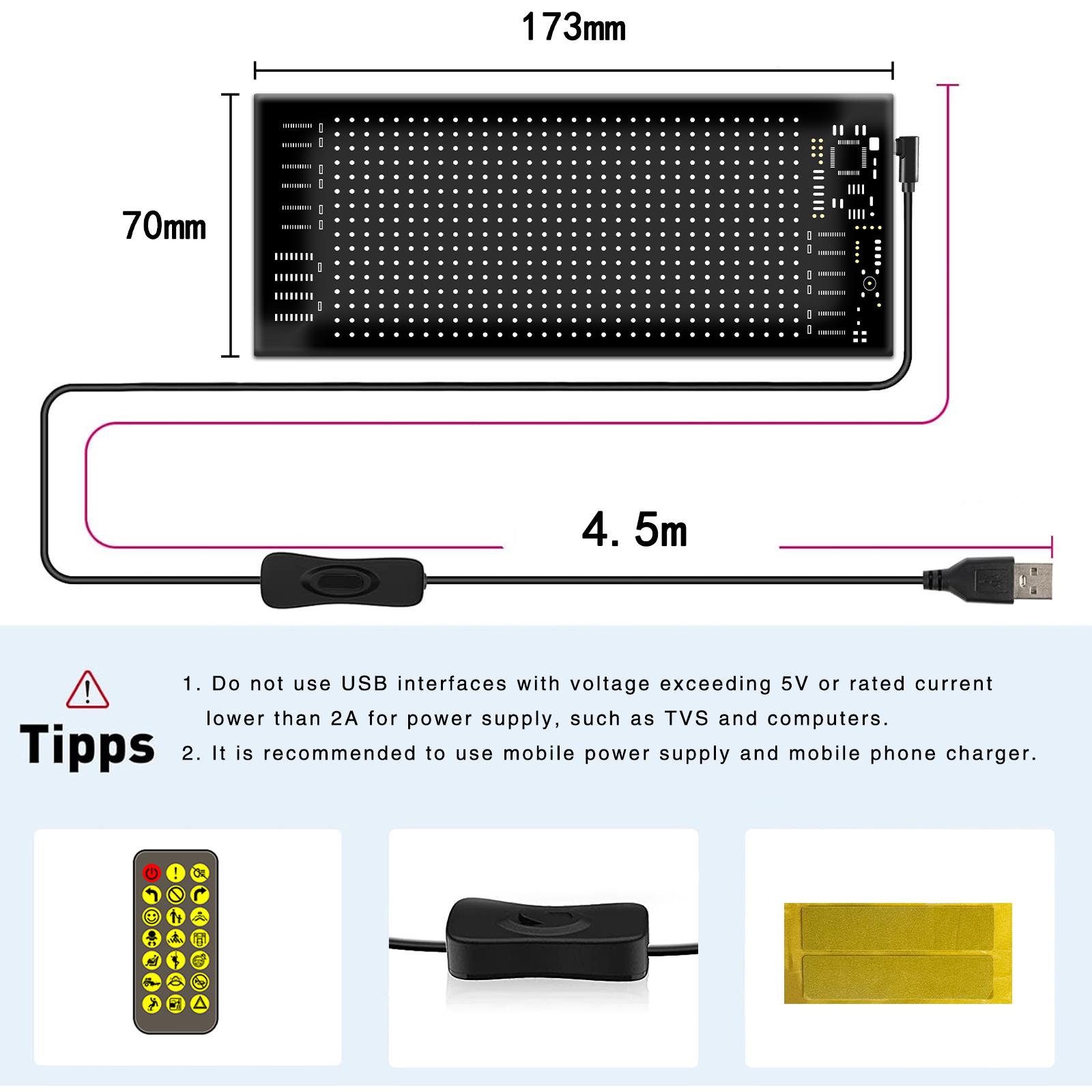 

Светодиодная матричная пиксельная панель Bluetooth APP USB 5 В Гибкая адресуемая RGB-панель Граффити Прокрутка текста Анимационный дисплей Автомагазин