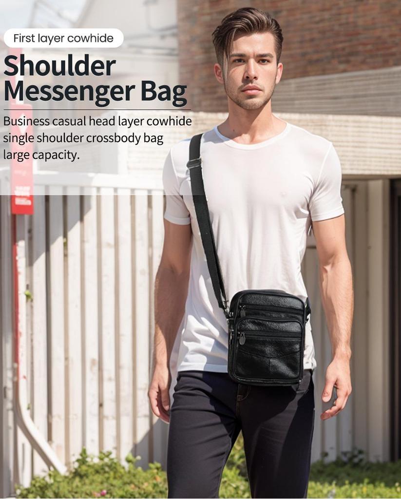 2024 Genuine Leather Men's Crossbody Bag, Simple Single Shoulder Design, Top Layer Cowhide.