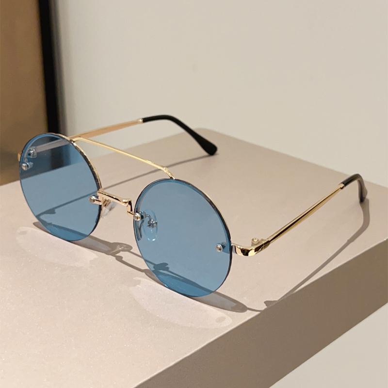 Vintage Round Sunglasses Men New Fashion Rimless Double Bridge Shades Women Retro Trendy Brand Design Sun Glasses