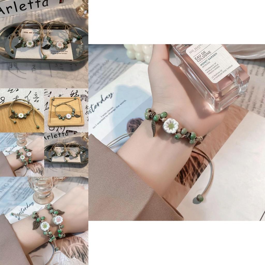 Beautiful Summer Floral Beaded Bracelet With Ceramic And Rope For Women In Fresh Style
