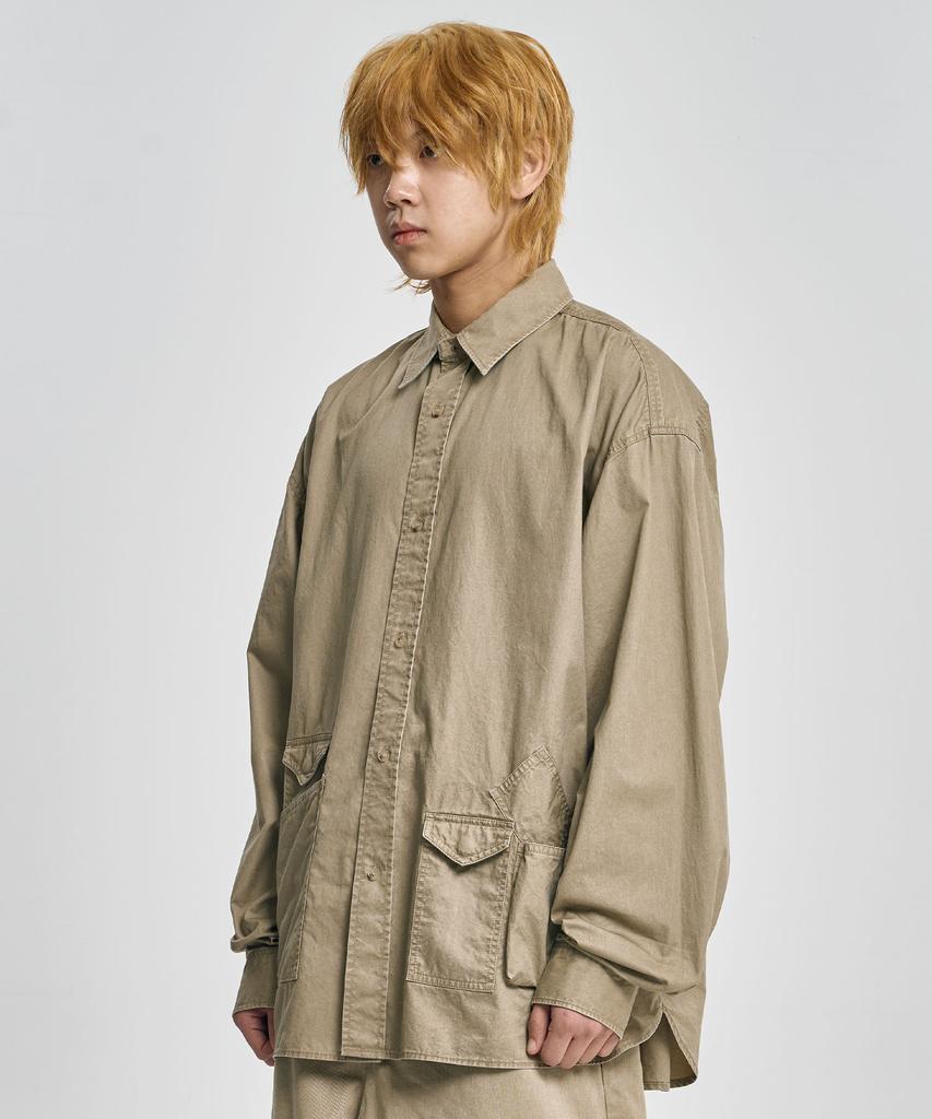 AJOBYAJO Cation Long Sleeve Utility Shirt [Beige]