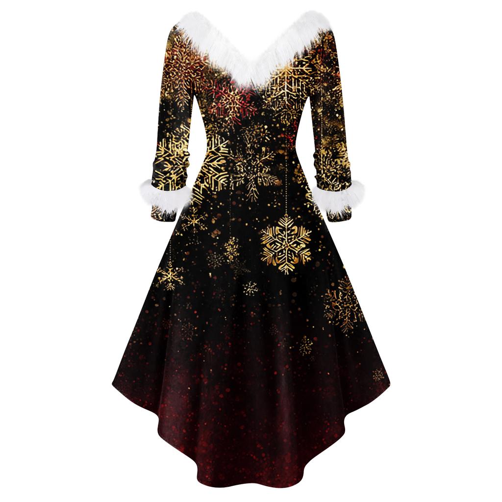 Women's Fashionable Casual Fitted Christmas Print Party Long-Sleeved Dress