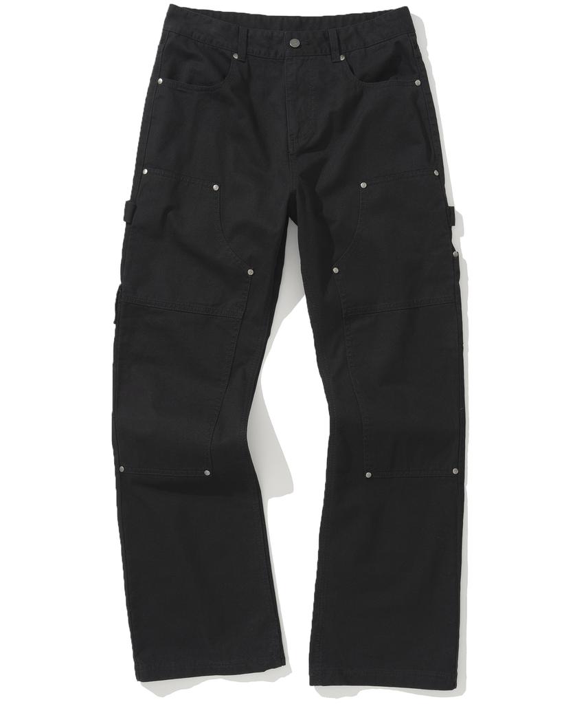 NOT4NERD Double Knee Carpenter Flare Fit Cotton Pants - Black
