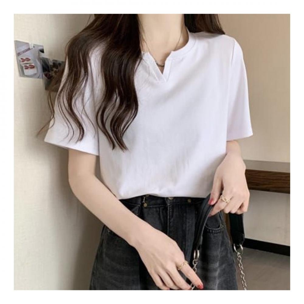 Navava Simple Daily Solid SpliT ShorT Sleeve T shirT nT1663